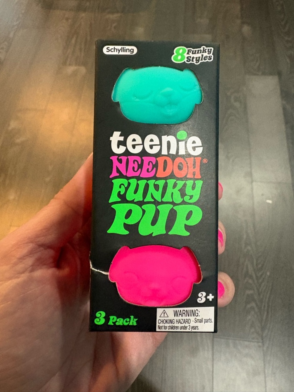 Nee Doh Schylling Teenie Funky Pup 3-Pack - Teal & Orange & Hot Pink, NIB